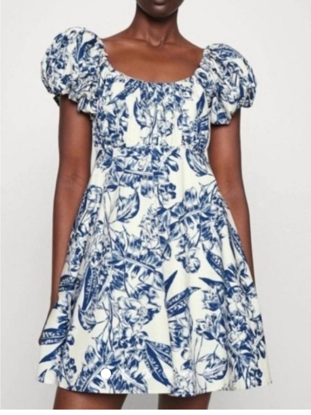 Abercrombie & Fitch White and Blue Floral Puff-Sleeve Midi Dress